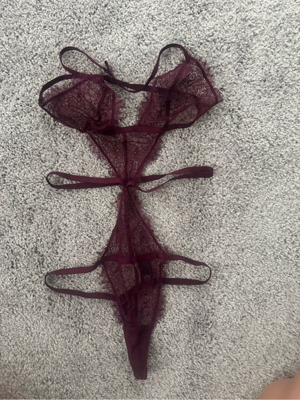 Sheer Lace Strappy Teddy - Burgundy